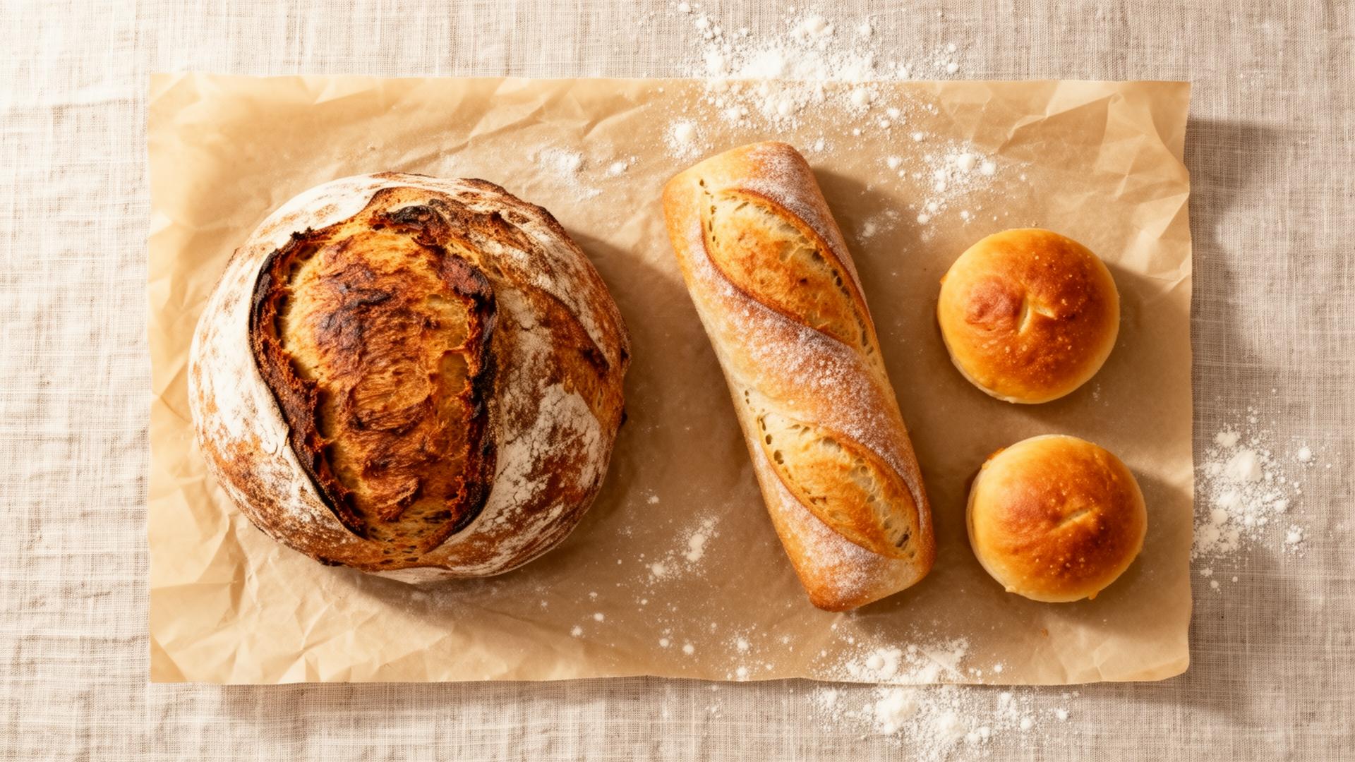 Variedades de pan de Merienda sobre papel
